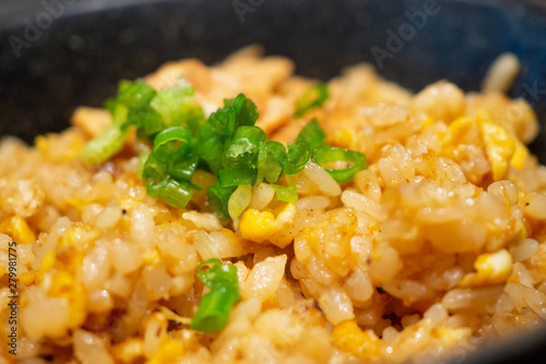 stir fried garlic rice close up
