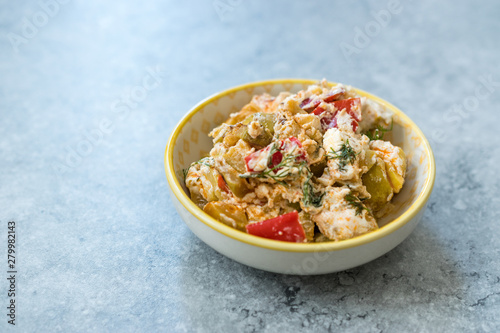 Turkish Appetizer Zucchini Salad Baba Ganoush with Yogurt, Dill and Tomatoes. photo