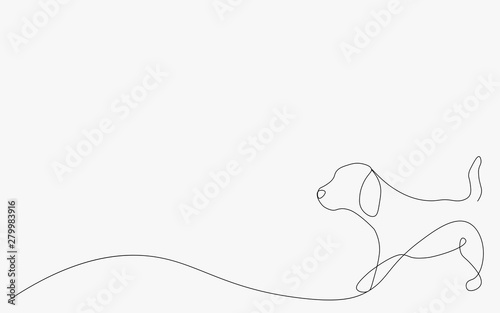 Puppy cute one line drawing, vector illustration