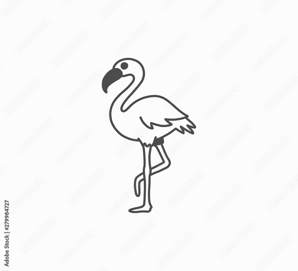 Flat vector flamingo bird icon - silhouette of flamingo closeup. Exotic bird with pink feathers