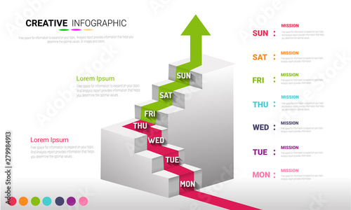 weekly planner, Timeline business for 7 day, Timeline infographics design vector and Presentation business can be used for Business concept with 7 options, steps or processes. 