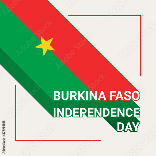 Burkina Faso Independence Day Greeting Card with Flag of Burkina Faso, Flat Long Shadow Style