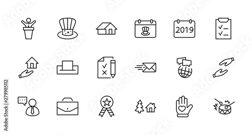 International Presidents Day Set Line Vector Icons. Contains such Icons as Hat, President, Voting, USA, Flag, Elections, Government, Ballot, Box, Check, Politics and more Editable Stroke 32x32 Pixels