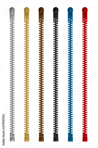 Zipper (fastener) vector illustration set (color variations / Vertical )