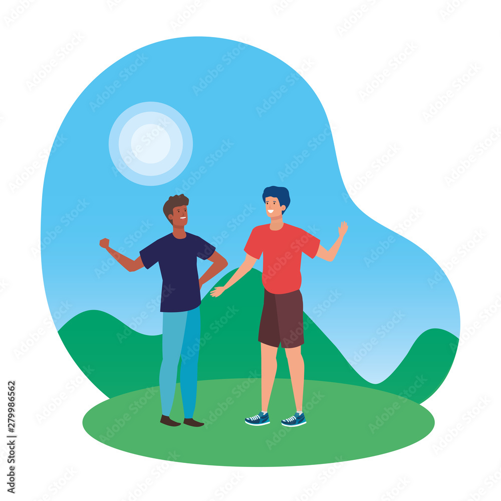 interracial young men friends in the camp interracial young men friends in the camp