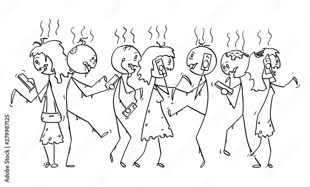 Vector cartoon stick figure drawing conceptual illustration of group of