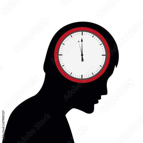 head of a sad man with clock in the brain vector illustration EPS10