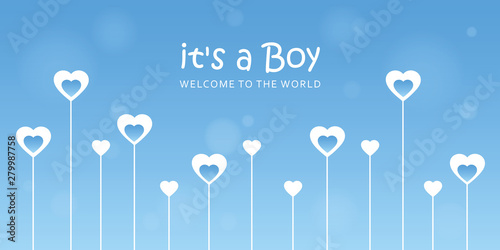 its a boy welcome greeting card for childbirth with hearts vector illustration EPS10