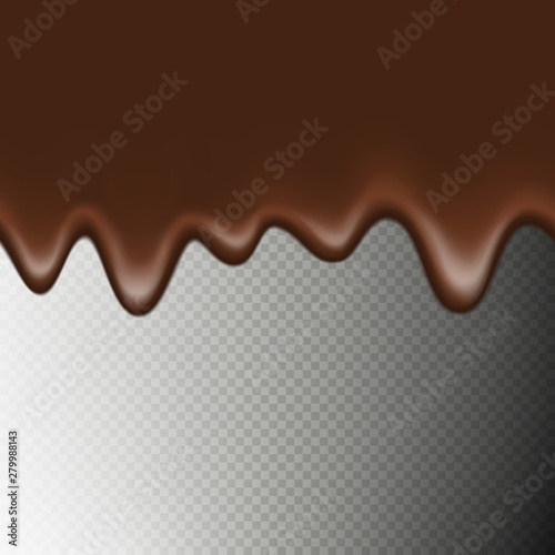 Realistic seamless horizontal border hot chocolate isolated on transparent background. Melted flowing chocolate drips. EPS 10