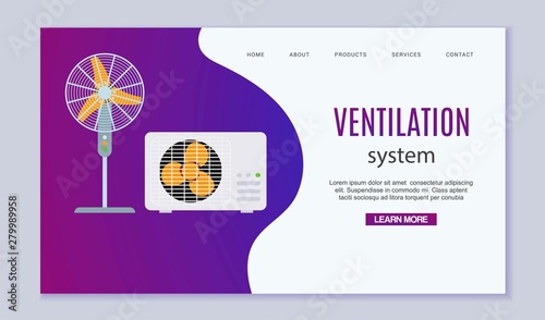 Home ventilation system vector illustration. House with air conditioning, climate control and ventilator equipment. Isolated ventilating system for household.