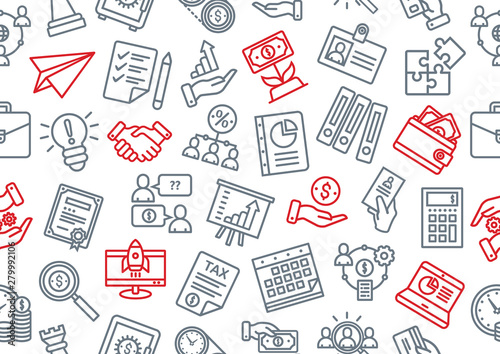 Vector pattern business symbols on a white background. Illustration of symbols related to running a business.