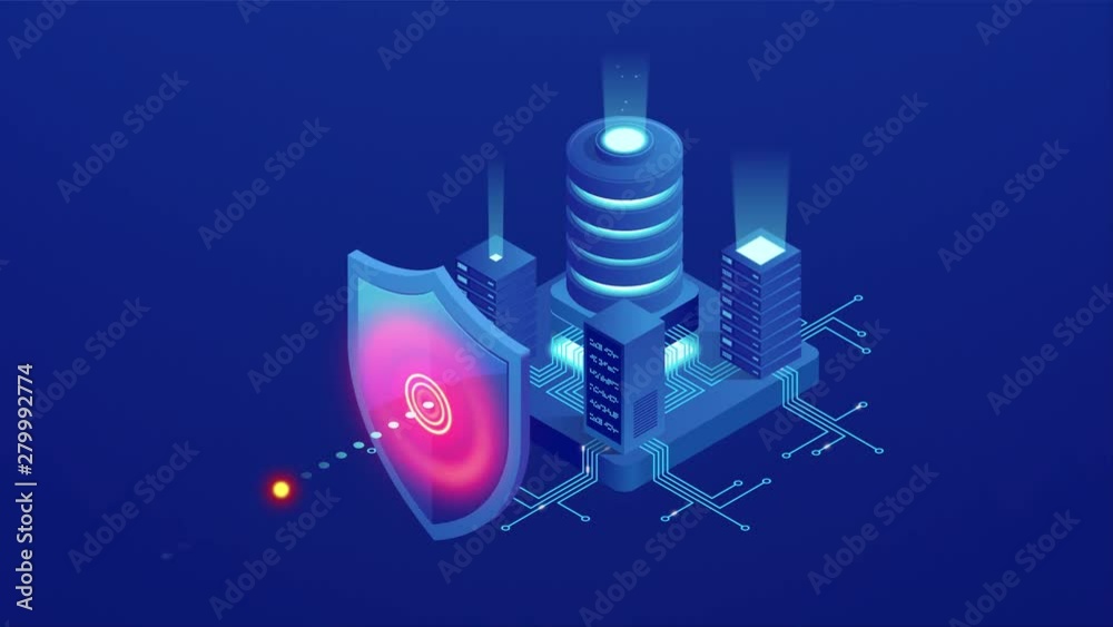 Isometric Protection network security and safe your data concept. Web page design templates Cybersecurity. Digital crime by an anonymous hacker. HD Video.