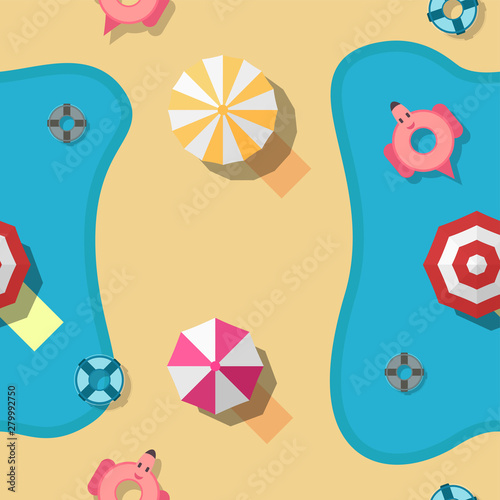 Pattern design for summer season. Vector illustration is in flat style for gift wrapping paper, texture, kid book cover. Top view.