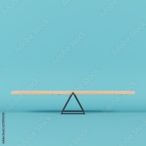 3d render outstanding wooden seesaw with blue background. minimal concept