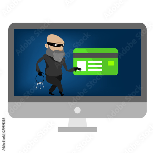 Computer thief hacks personal data. Steals information from the PC. id password stolen criminal hacker.