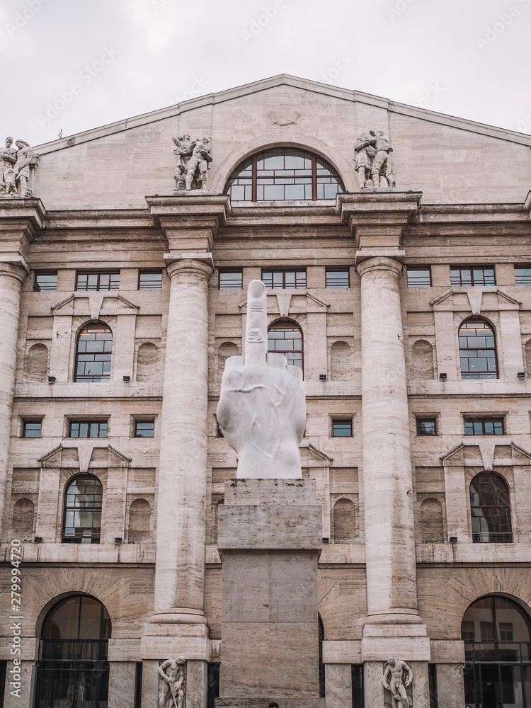 Fototapeta premium Sculpture In Front Of Stock Exchange Building in Milan