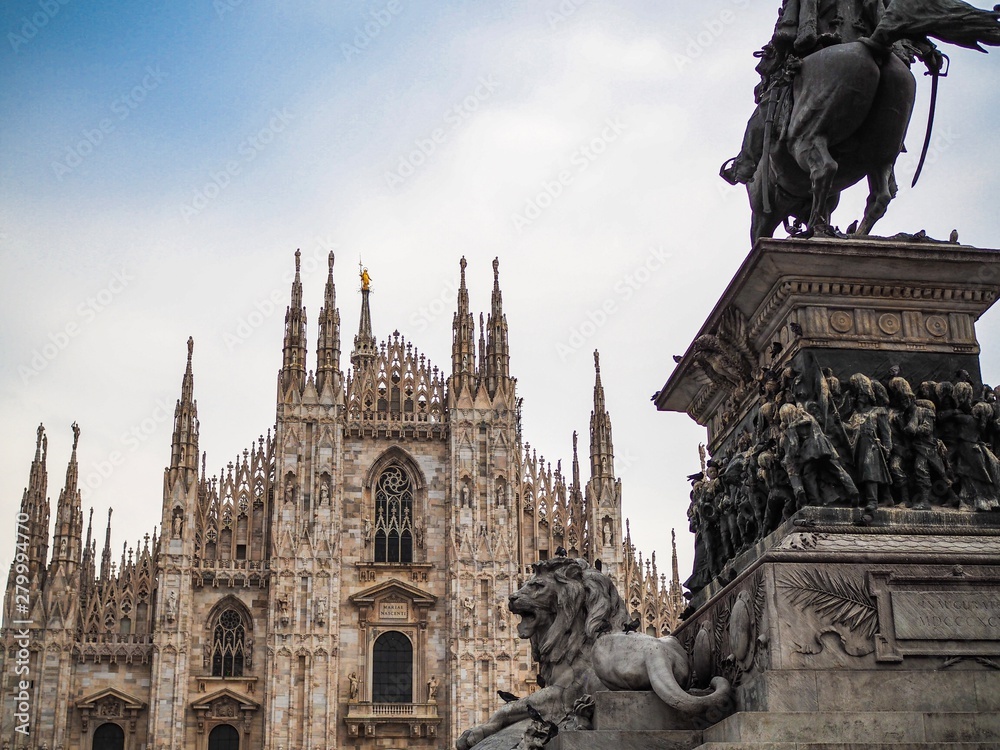 Facade of Duomo di Milano, Milan, Italy. The Duomo di Milano is the cathedral church of the Italian city of Milan