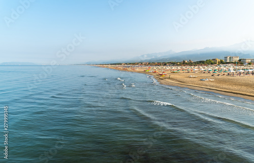 Fototapeta Naklejka Na Ścianę i Meble -  View of the Marina di Pietrasanta beach in the early morning in Versilia,  Italy.