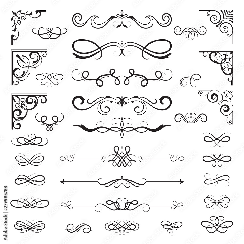 Vintage calligraphic borders. Floral dividers and corners for ...