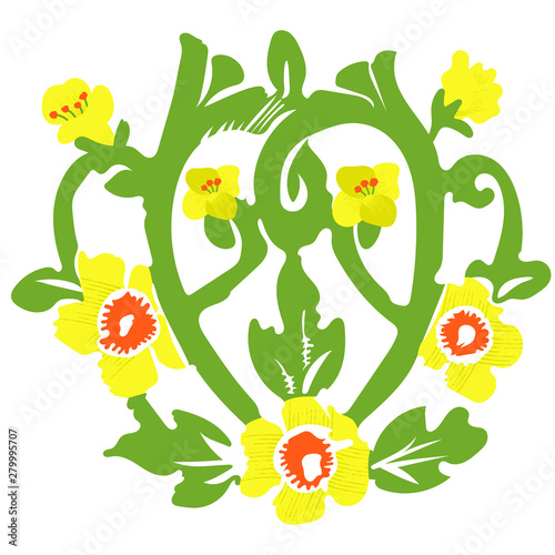 Floral floral ornament. Monogram canola, canola. Yellow, green colors. Vector editable file eps 10