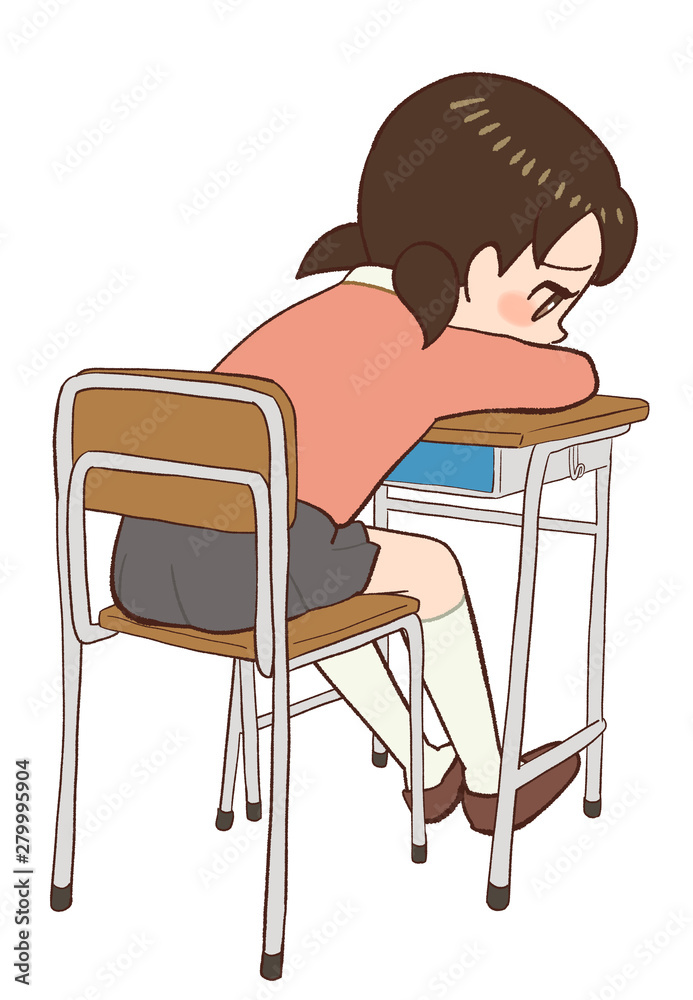 Fototapeta premium 教室 机 椅子 うつ伏せになる子供