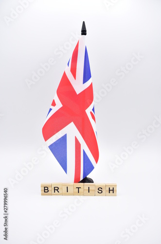 Flag of the United Kingdom isolated with the word British.