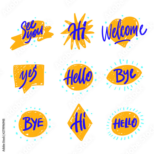 Stickers set for social media content. Vector hand drawn lettering design. Good for poster, t shirt print, card