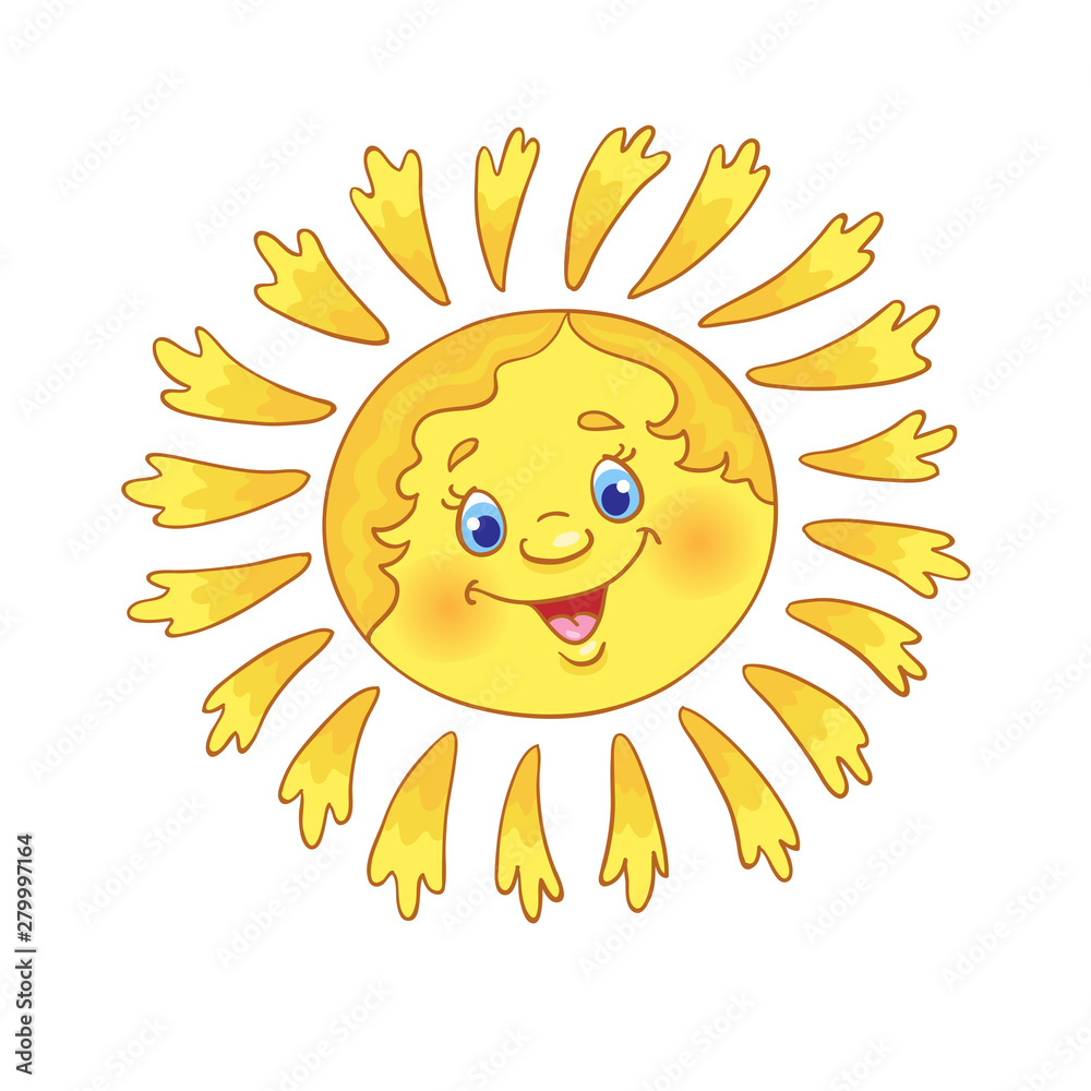 Funny, cartoon, smiling sun. Isolated on a white background. 