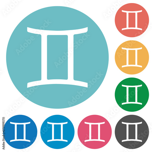 Gemini zodiac symbol flat round icons