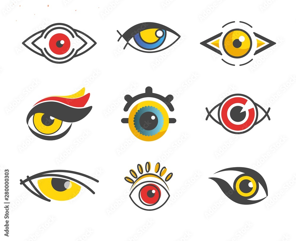 Lens concept abstract eyes with color pupils isolated icons Lens concept abstract eyes with color pupils isolated icons