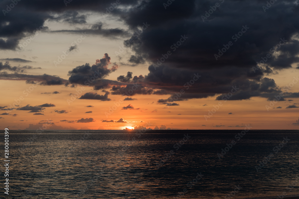 Dramatic sky sunset at indian ocean landscape