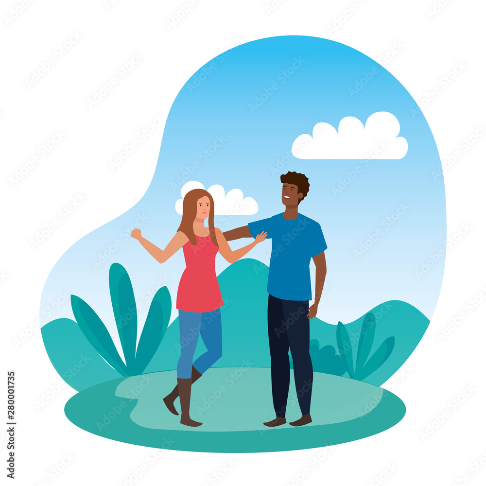 young interracial lovers couple in the landscape young interracial lovers couple in the landscape