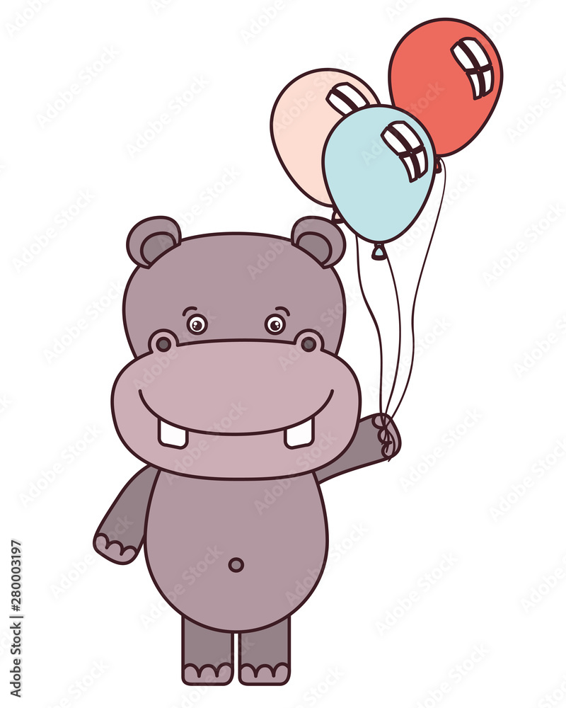 Naklejka premium cute hippo with balloons helium