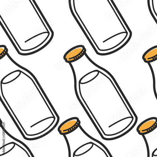 Milk in bottle USSR food seamless pattern history and dairy product