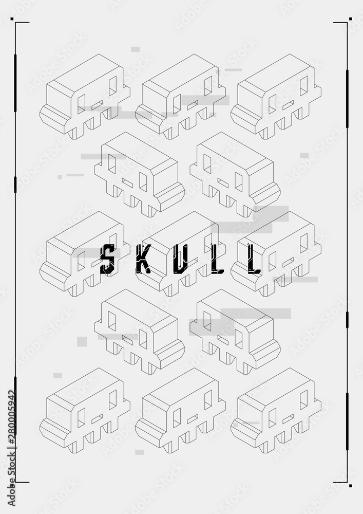 Futuristic poster with HUD elements. Template for web and print. Brochure and flyer Layout. Skull composition.