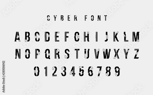 Futuristic vector Font design. Letters and Numbers for web and app. Techno type font alphabet. Digital hi-tech style symbols.