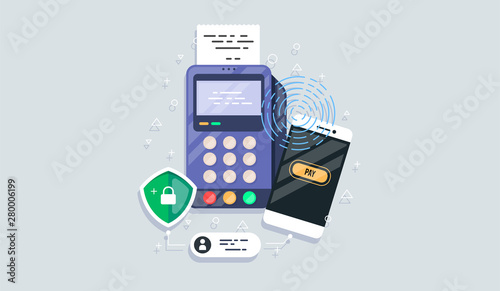 Mobile phone payment icon in flat style. The internet store, online shop, web buying and paying. Smartphone currency Design elements.