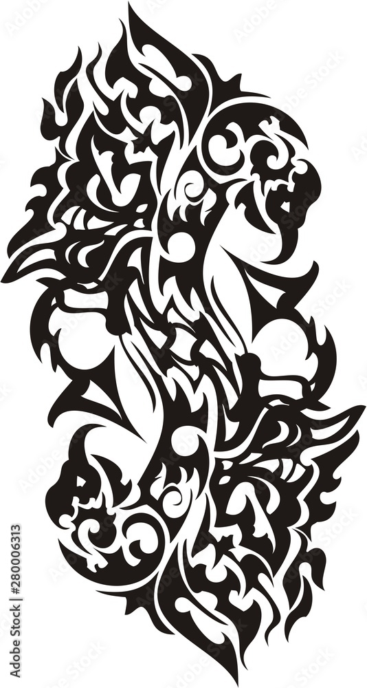 Fototapeta premium Flaming tribal bird symbol in the letter form S. Abstract eagle heads in the form of a letter S with butterfly wings