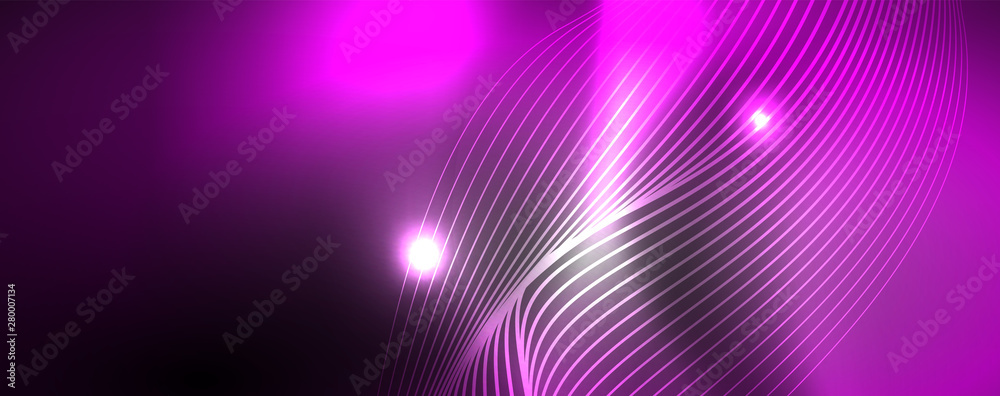 Neon vector wave lines abstract background, magic futuristic techno design