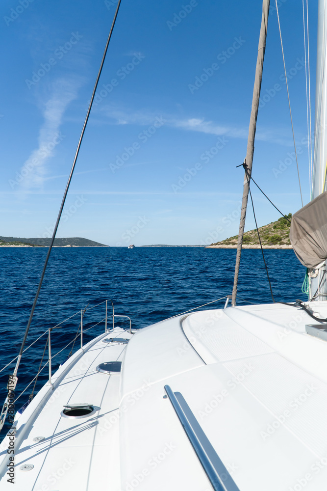 Catamaran sailing at sea in Croatia, Europe Catamaran sailing at sea in Croatia, Europe