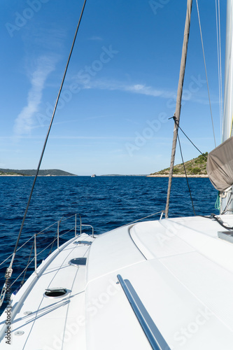 Catamaran sailing at sea in Croatia, Europe