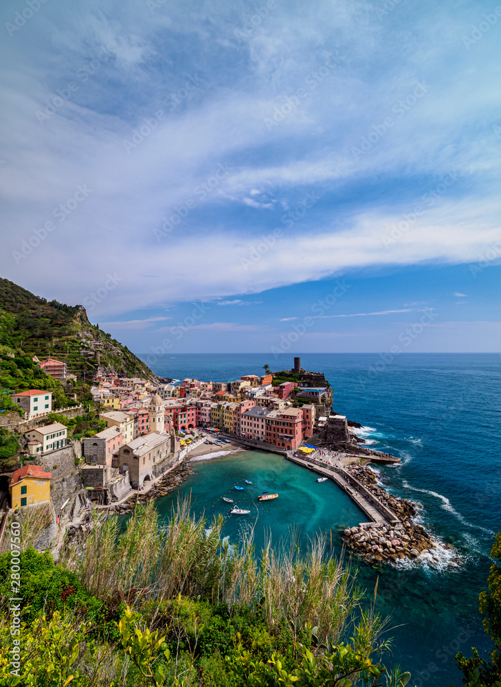 Vernazza Village, elevated view, Cinque Terre, UNESCO World Heritage Site, Liguria, Italy