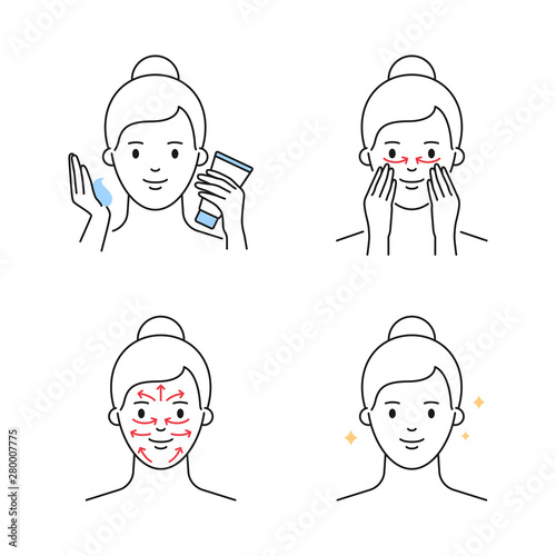 Facial massage outline style vector icons
