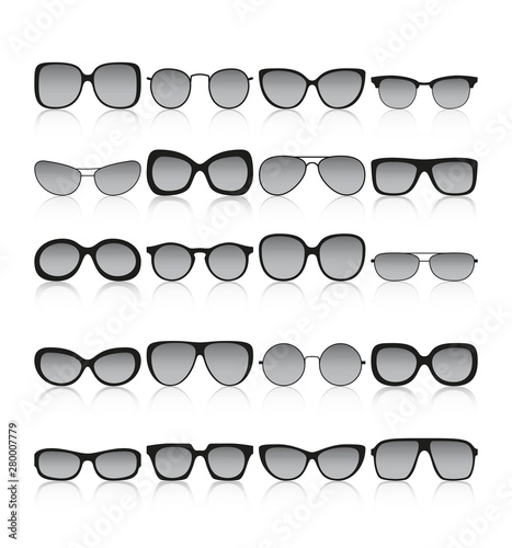 Sunglasses icon set. Different spectacle frames and shapes