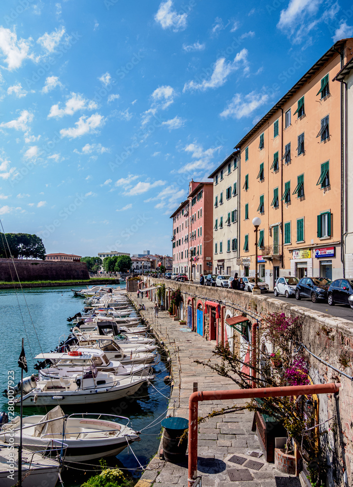 Canal in Venezia Nuova, Livorno, Tuscany, Italy