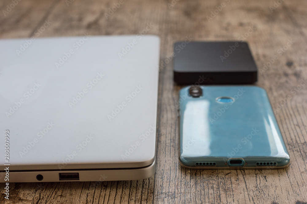 Technological objects in a table. Technological objects in a table.