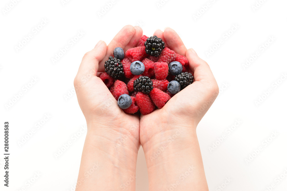 Berries kept in hands isolated on white background. Berries kept in hands isolated on white background.