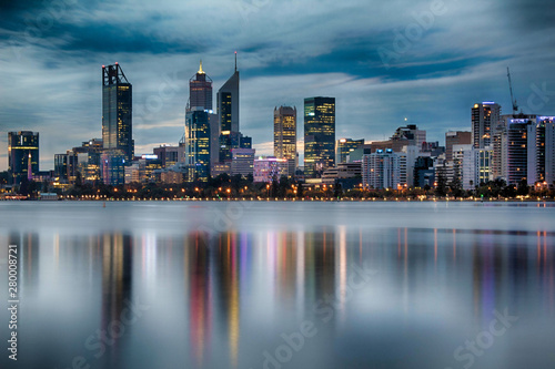 Perth City Reflections at Dusk on Cloudy Night