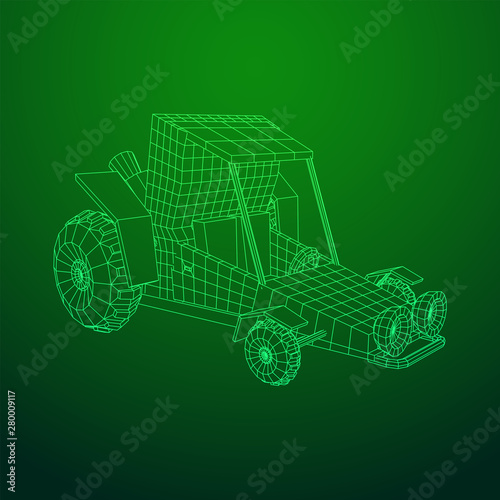 Off road dune buggy car. Terrain vehicle. Outdoor car racing, extreme sport oncept. Wireframe low poly mesh vector illustration