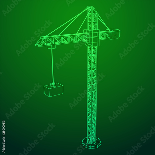 Tower construction building crane. Wireframe low poly mesh vector illustration